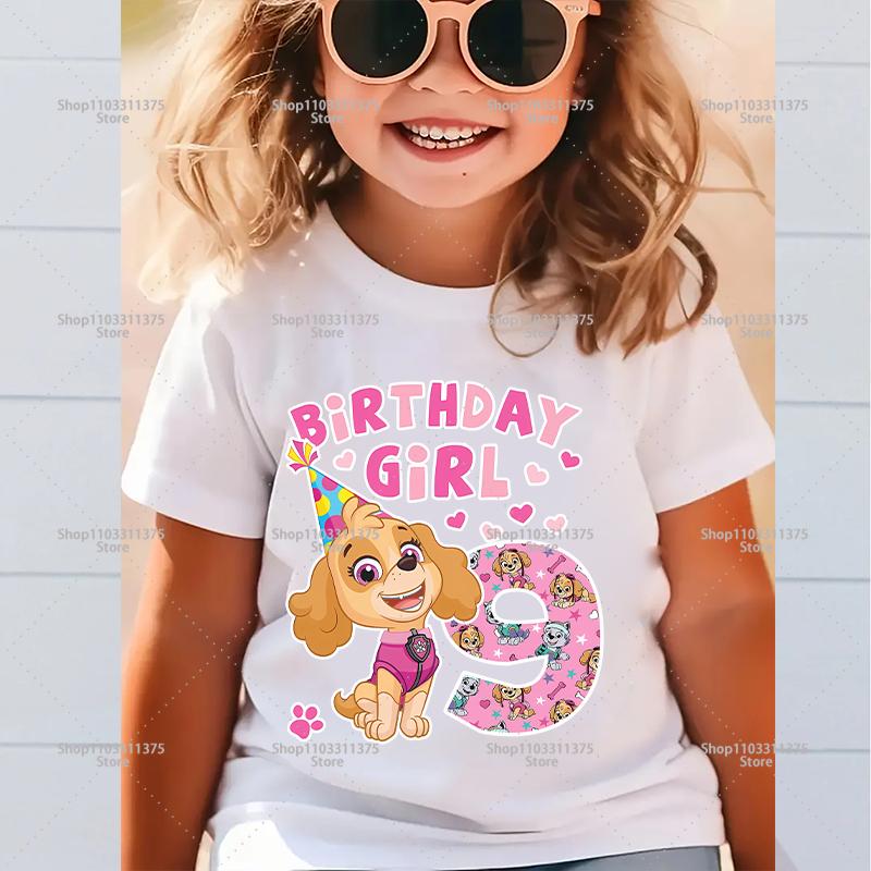 Süßes PAW Patrol Zahlen-T-Shirt Cartoon Mädchen Kleidung Kurzarm Sommer Kleinkind Baumwolle Geburtstag Kinder Outfit Outdoor Kleidung Geschenke
