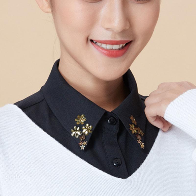 Perfect Match Fashion Beaded Fake Collar Women Detachable Collars Black False Collars Woman Removable Chiffon Half Shirt Tie Nep Kraagie