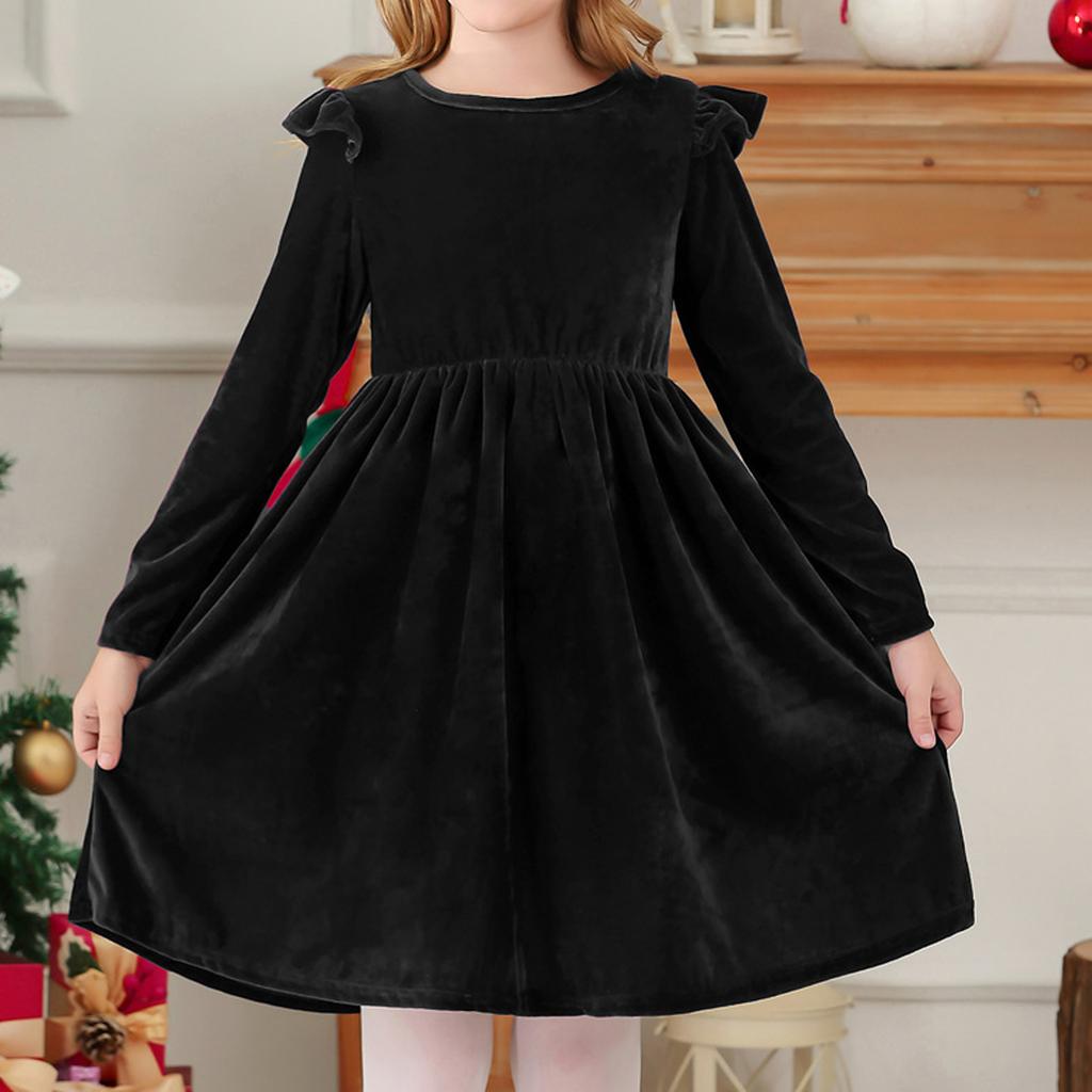 Children's Fashion Ruffled Long Sleeve  Sky Mesh Dress