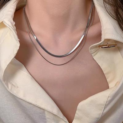 Women Titanium Steel Double Layered Chain Sustainable Necklace Women OL Necklace Match Multiple Occasion Personalized Gift