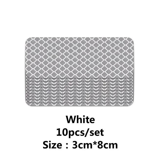 10Pcs 3*8cm Car Bumper Reflective Safety Strip Stickers Car Reflective Sticker Reflective Warning Safety Tape Warning белый