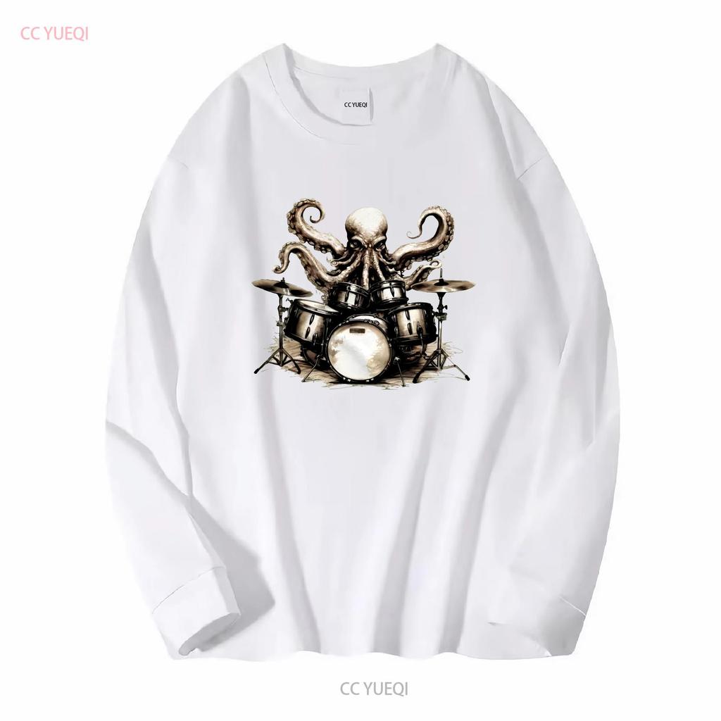 Drum Set Music Octopus Drummer T Shirt Funny Sea Life Animal Humor long or short sleeves vintage Washed fashion Casual