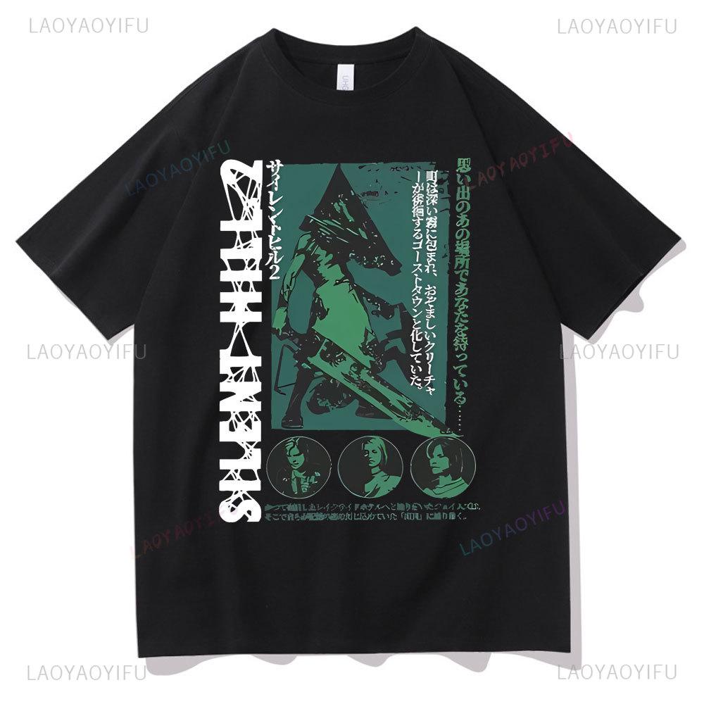Horror Game Fun Silent Hill 2 Printing T Shirts Male Rock Shortsleev Tees Novelty Trend Vintage Casual Tops Cotton Ropa Hombre