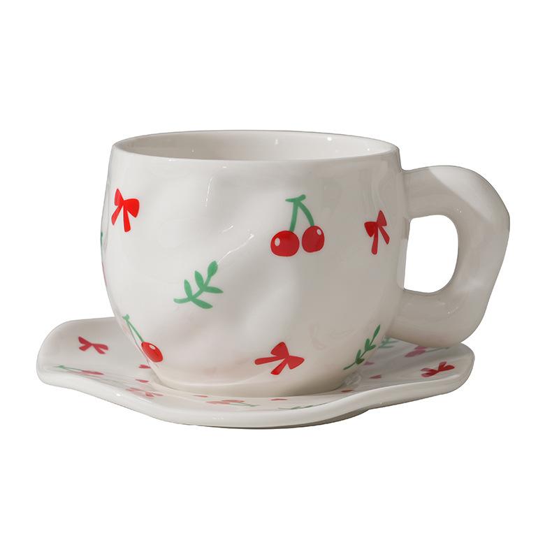Korean ins style, hand-painted flower handmade ceramic coffee cup, ceramic milk coffee cup and saucer set
