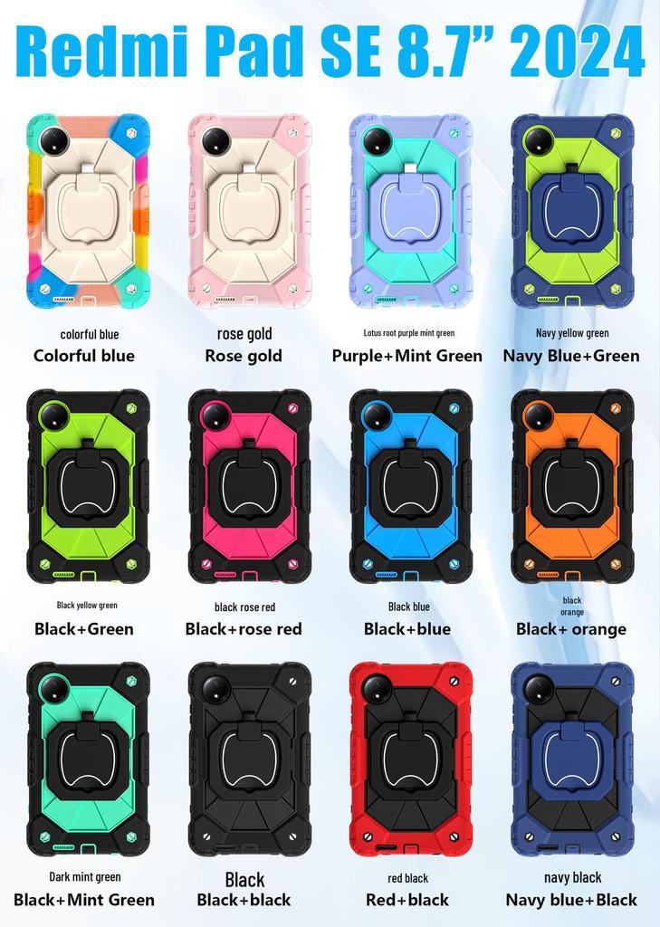 2024 Redmi Pad SE 8.7'' Case: 360° Rotating Stand, Silicone Anti-fall Shell