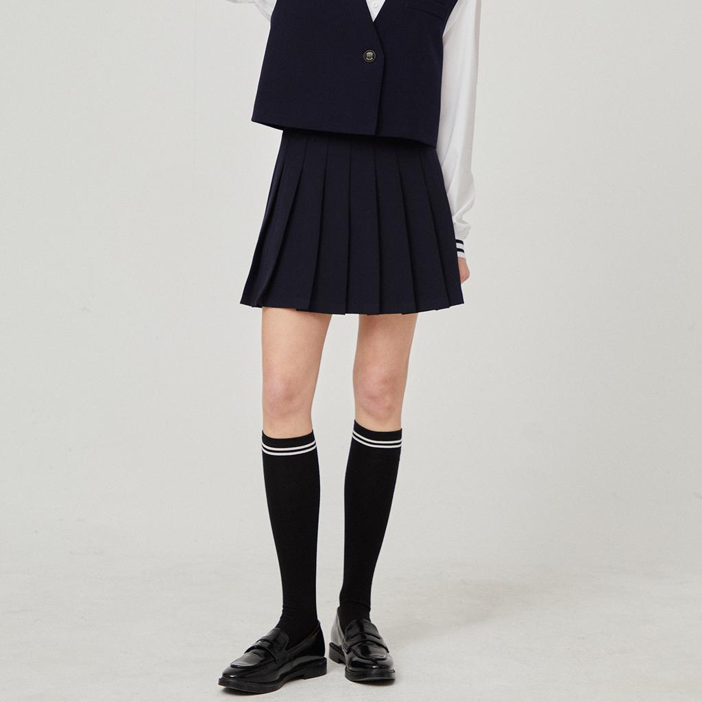 LIKK Belted Single Pleated Skirt (Navy)_L4A1-Sk06C