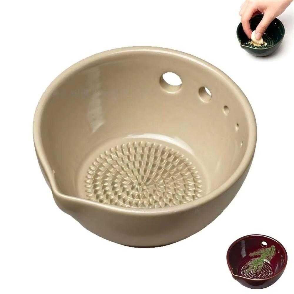 Ceramic Ginger Grater Grinding Tool Multi-functional Ginger Puree Grinder 5/7 Hole Sizes Built-In Grater Food Grinding Bowl