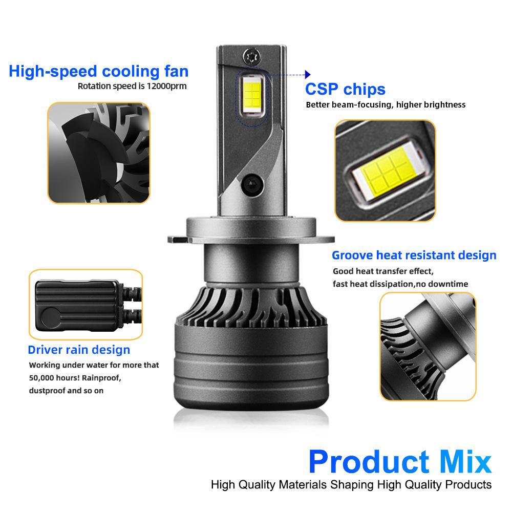 

FV7 2Pcs LED Headlights 120W 6000K High Low Beam Waterproof Car Front Driving Lamp H1