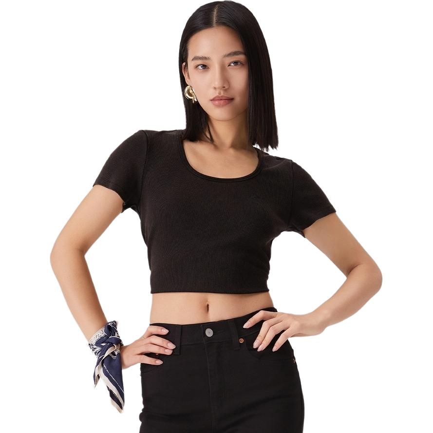 Levis Soft Casual Slim Fit Einfarbig Kurzarm T-Shirt Damen Oberteile Schwarz 003SU-0000