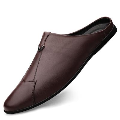 Zapatillas de Hombre Italianas de Cuero Genuino Zapatos Muller Hombre Mocasines Exterior Antideslizantes Negro Casual Media Zapatilla Zapatos de Hombre Hombre