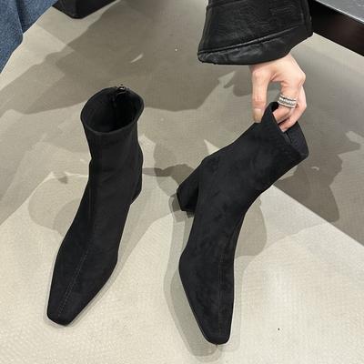 Premium Fleece Thin Boots Children's 2025 Spring and Autumn New Korean Brown Short Boots Thick Heel French Small Ankle Boots