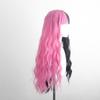 Women's Black Pink Mixed Color High-Quality Synthetic Long Curly Hair Wig with Fashionable Qi Bangs for Party Wear