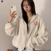 The Pink Loose Fit Vintage Lettering Star Printing Hoodie Zip