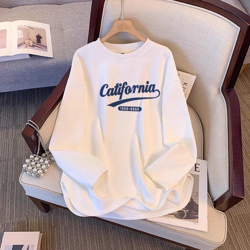 Women's Loose Plush Base Layer Mid-Length Split Long-Sleeve Tee