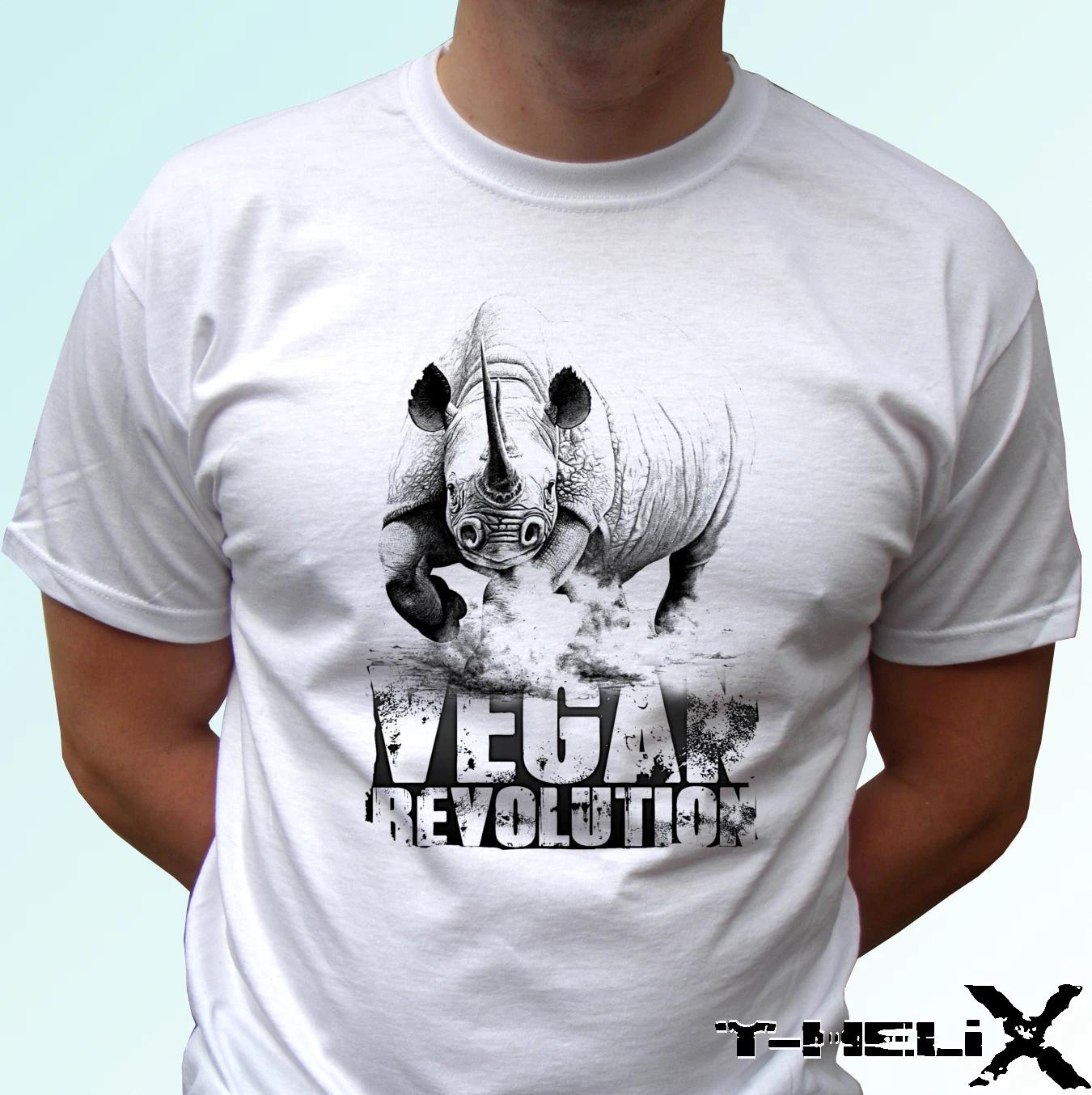 

Vegan Revolution Rhino - white kids boys T-Shirt top tee veggie vegetarian - all sizes 120