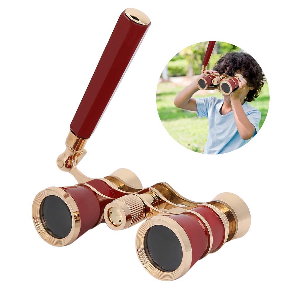 Opera Binoculars, 3x25 Central Focus Opera Glasses with BAK-7 Prism and Handles for Adults, Concerts, Theater, Opera, Children, and Women (Reddish