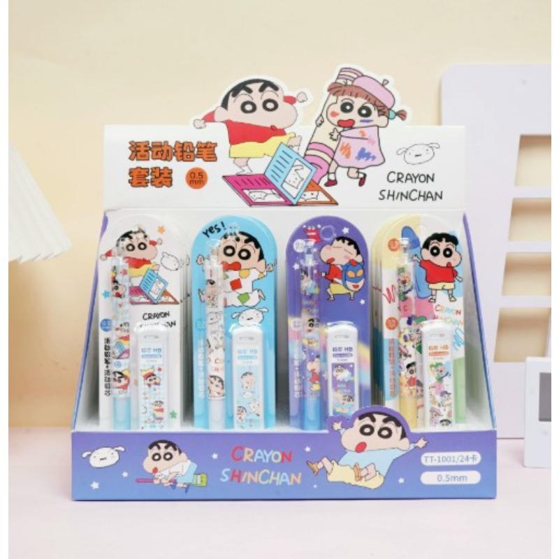 Yiran Toy 1 Unisex Kids Beautiful Crayon Shinchan High-Value Automatic Pencil Refillable Push-To-Advance No-Shaving Pencil Stationery Set