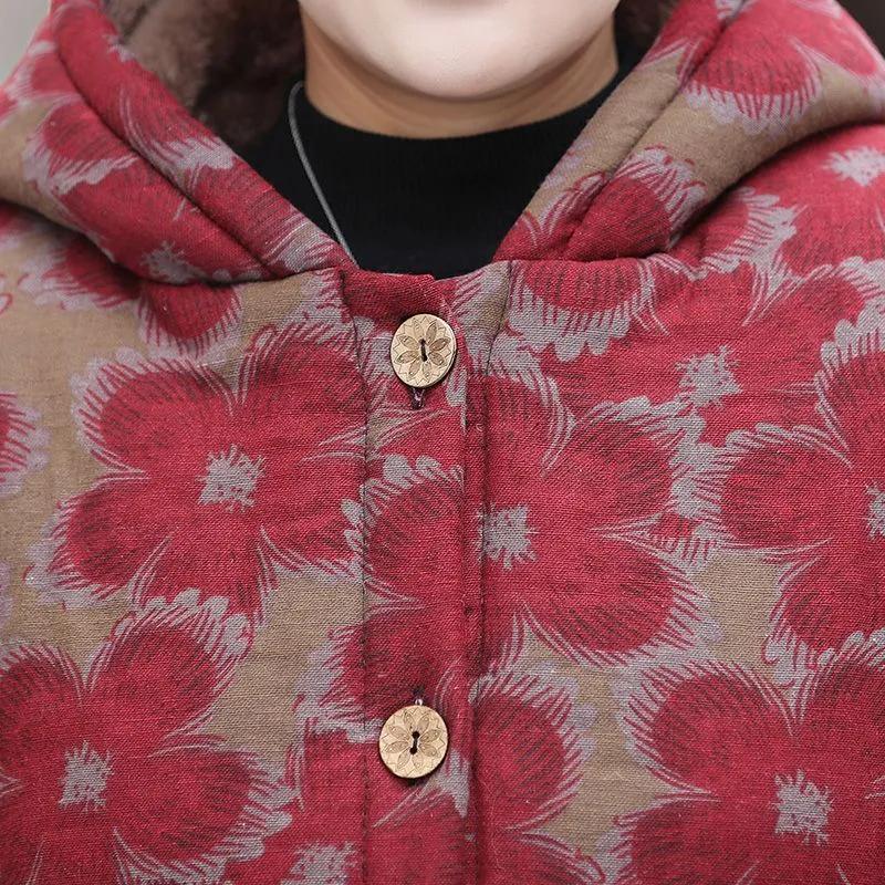 Winter Printing  Cotton Coat Women Add Thickened Warm Parkas Overcoat Cotton-Padded Jacket Loose Plaid Outerwear Female