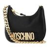 Moschino Logo Decorated Detachable Chain Handle Zip Closure Calfskin Tote Shoulder Bag Women bags Black A757980243555
