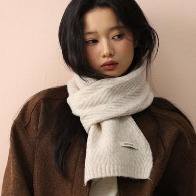 New Wool Knitted Small Scarf New Korea Styles Women Winter Warm Scarves Simple Designer Thickened Shawl Soft Pashmina Neck
