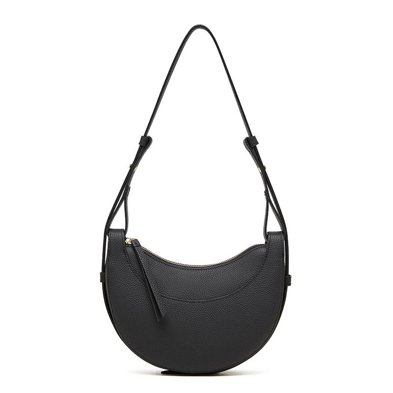 Top Layer Cowhide Niche Design High Quality Crossbody Crescent Bag for Women New Genuine Leather Underarm Saddle Bag