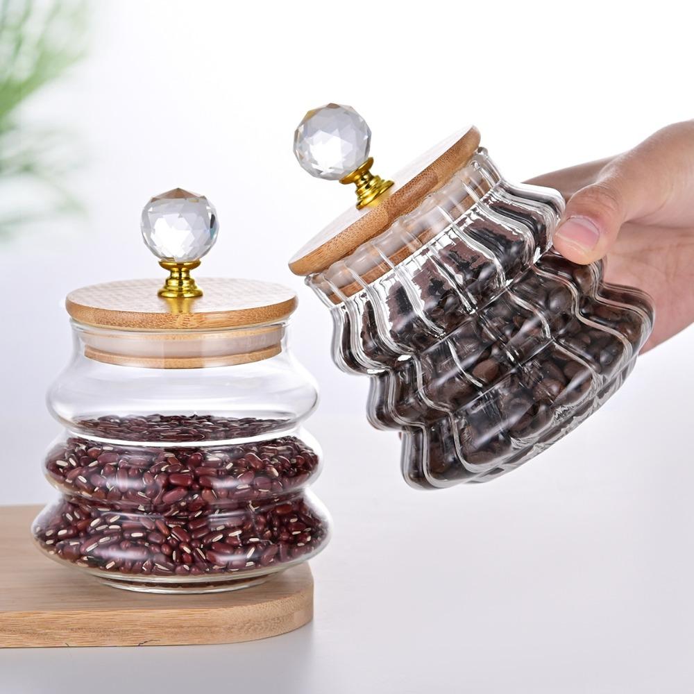 Simple Striped Pattern Glass Food Container Household Transparent Tea Sealed Jar With Lid Kitchen Storage Bottle Oatmeal