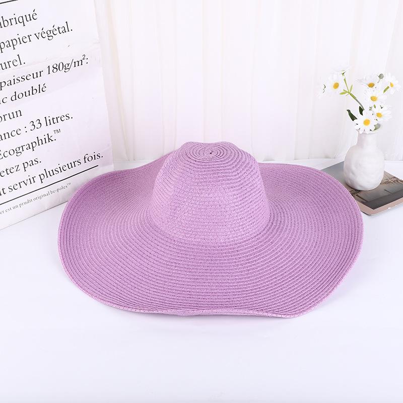 Summer Women Wide Brim Straw Hat 48Cm Big Beach Sun Hats For Women Large Uv Protection Foldable Panama Caps Female Lady Chapeau