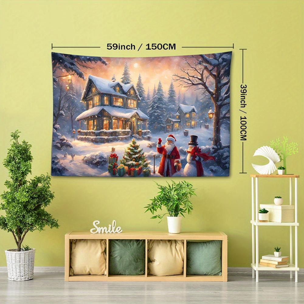 Christmas Holiday Tapestry Wall Hanging - Santa Claus, Christmas Tree, Festive Atmosphere, Animal Theme, Polyester, Woven, Portrait Orientation, Graph