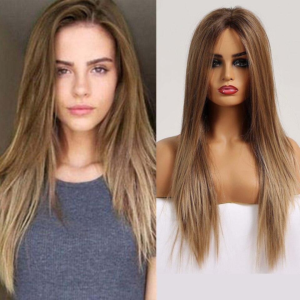 EASIHAIR Blonde Mixed Brown Lace Front Wigs Long Straight Natural Wigs for Women Silk Lace Frontal Synthetic Wig Heat Resistant