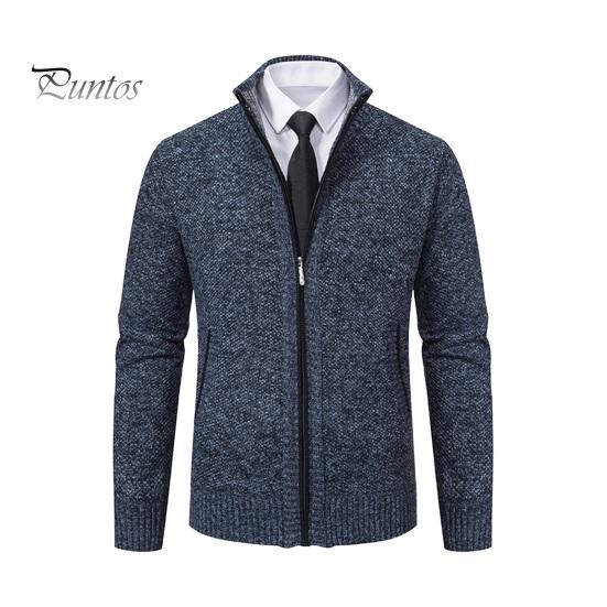 

Мужской свитер, пальто, застежка-молния, воротник-стойка, длинные рукава, однотонный, большого размера, облегающий, плотная верхняя одежда, эластичная, повседневная, осенне-зимняя куртка с L синий