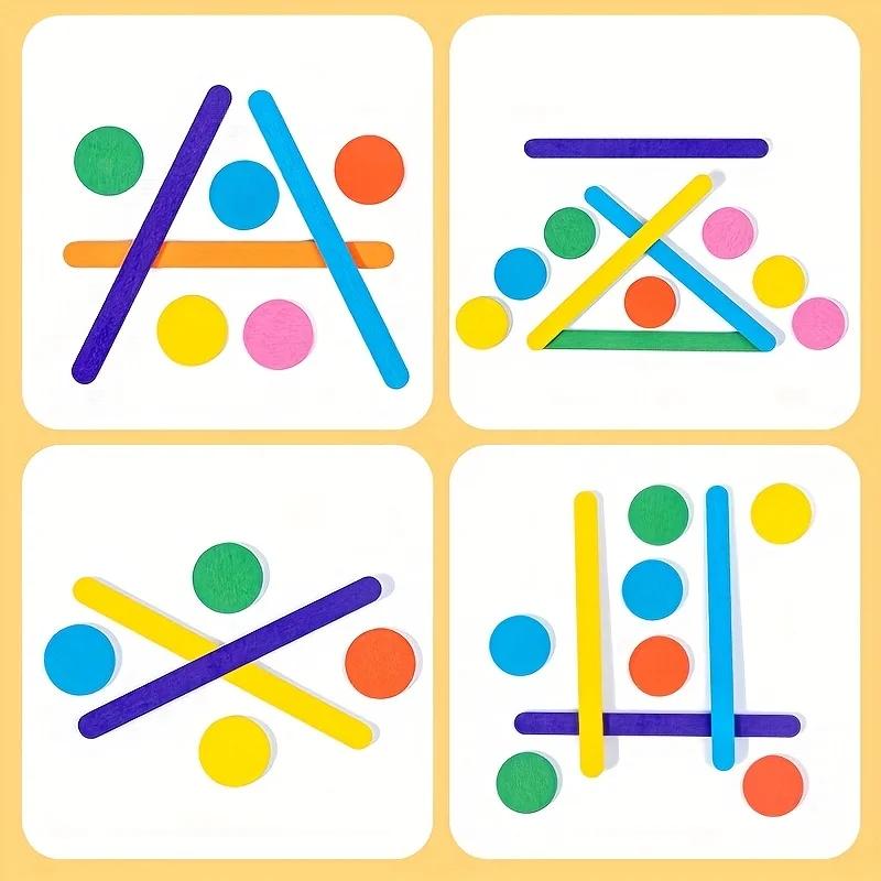 Educational Montessori Math Puzzles for Toddlers - Wooden Match Sticks Travel Game with Teaser Challenges and Benefits Gift