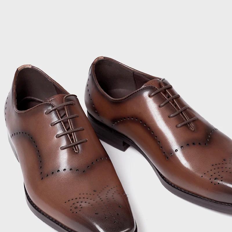 Italian Style Men's Dress Shoes Genuine Cow Leather Lace-Up Whole Cut Brogue Details Mens Oxfords Business Office Formal Shoes