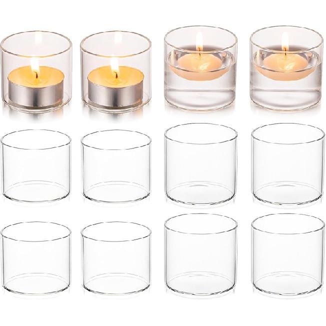 Подсвечник для чайных свечей Hewory: 24 шт. Стеклянные подсвечники-вотивы Прозрачные Подсвечники для чайных свечей Оптом для Свадебных центральных элементов Украшения стола, S+L-12PCS
