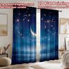 2D Flat Printing 2pcs Curtains Crescent Moon Night Stars Sky Digital Printed Polyester Drapes Festive Wall Decor Use for Booths