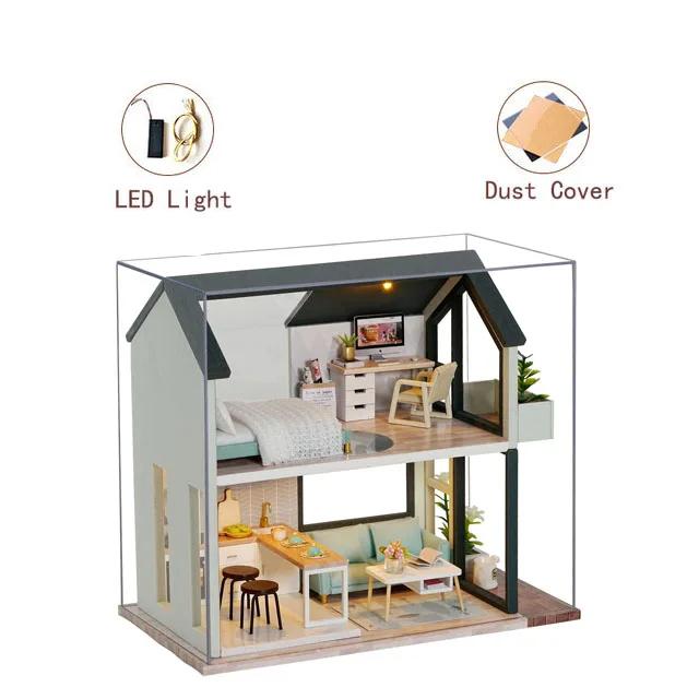 3D Wooden Mini Doll House Assembly Building With Furniture Kit Small DollHouses Kit Decoration For Children's Toys Birthday Gift