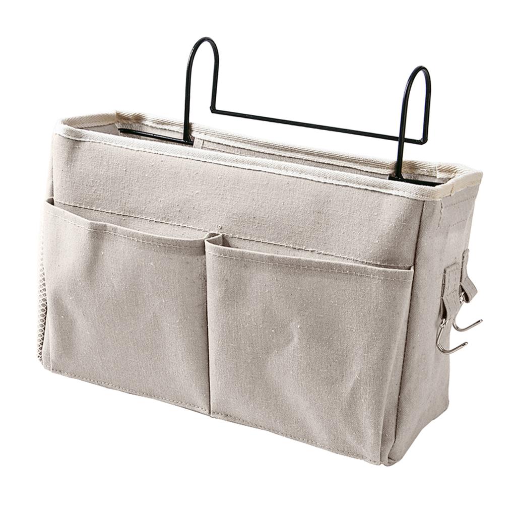 Nightstand Hanging Bag Cotton Linen Bedside Storage Pocket Organizer Basket for Bunk Bed Dorm Rooms