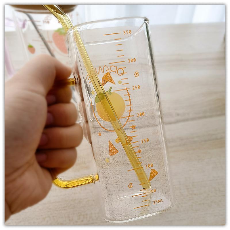 350ml Skala Quadratischer Glasbecher mit Deckel und Strohhalm Frühstücksmilchtasse Transparent Party Bier Kaffeebecher Trinkglas