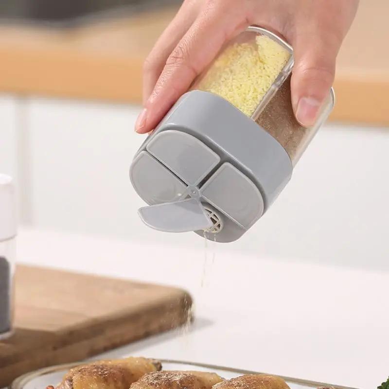 Transparent 4-In-1 Seasoning Dispenser Jar with Lids-4 Compartment Spice Container,Outdoor Cooking/Restaurant/Kitchen Containers
