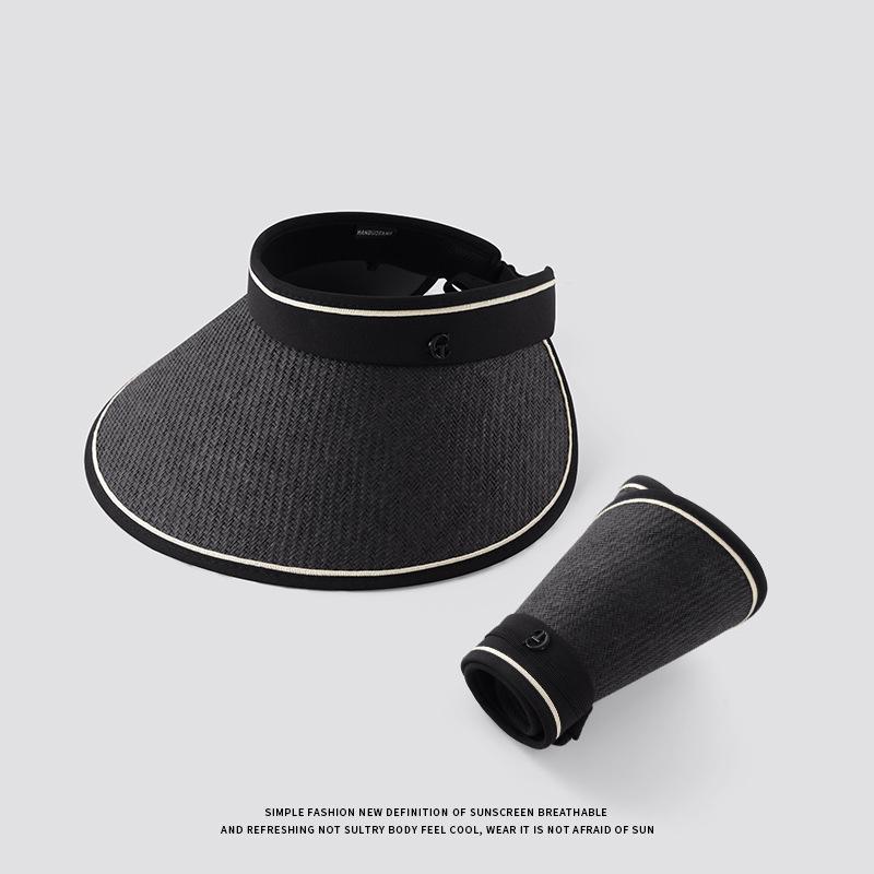 Large brim sunscreen hat women's summer UV protection vinyl empty top straw hat foldable sunshade sun hat