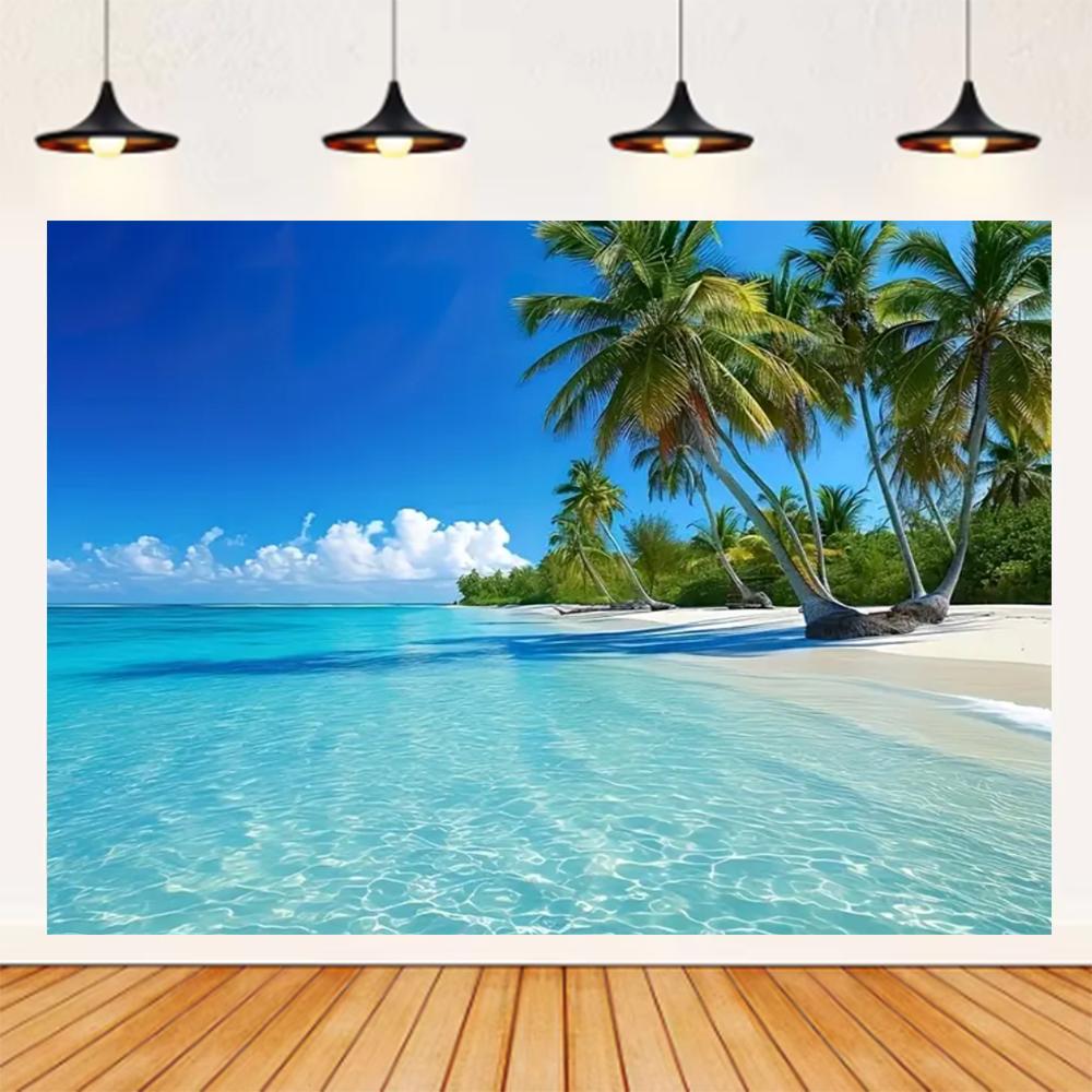 Summer Seaside Beach Theme Background Palm Tree Blue Sky Romantic Sunrise Sea Wave Photography Backdrop Supplies Party Decor