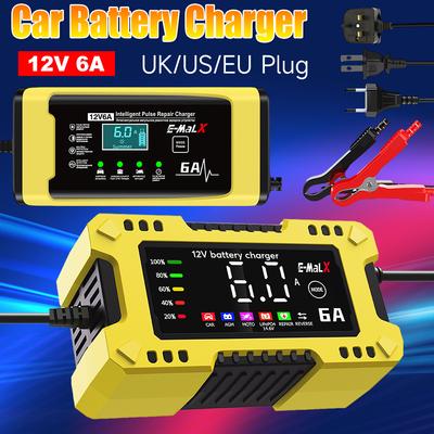 12V 6A Car Battery Charger 110-240V Power Puls Repair Charger Wet Dry Lead Acid Battery LED Display Moto Truck Battery Charger