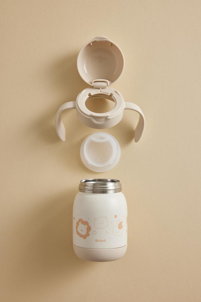 Richell Try Insulated Cup 1 for Ages 8 Months and Up Easy-to-Drink Mug, 300ml, Beige, Piece,