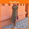 Vestido Aline Elegante de Verão em Poliéster com Estampa Floral e Decote em V para Mulheres