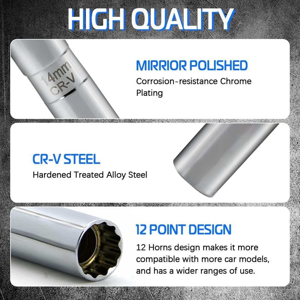 Sada nástrčných klíčů na zapalovací svíčky do auta Prodloužený univerzální kloub Magnetický klíč Nástroj pro demontáž 3/8" pohon CR-V 12-hran 14mm
