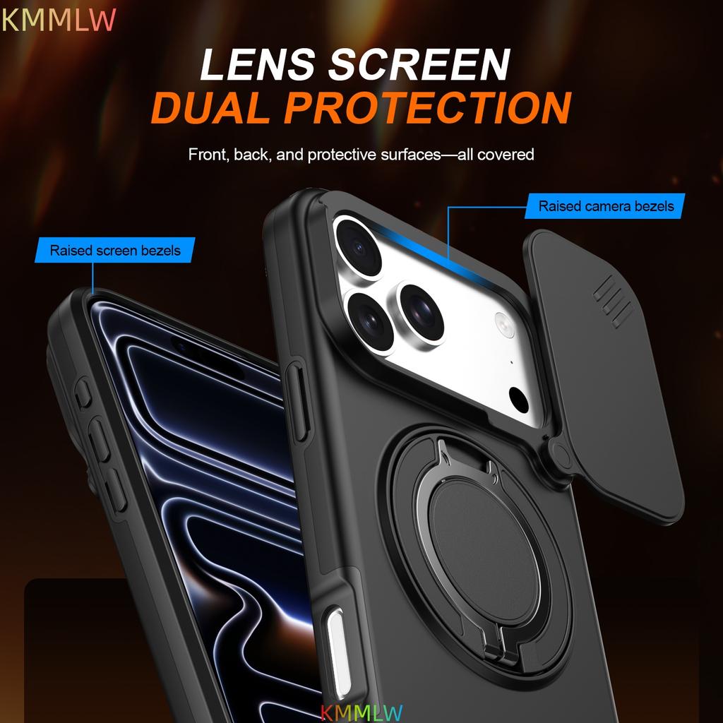 Magnetic Ring Stand Case For iPhone 17 Pro Max Slide Camera Lens Protection TPU Frame Plastic Back Cover