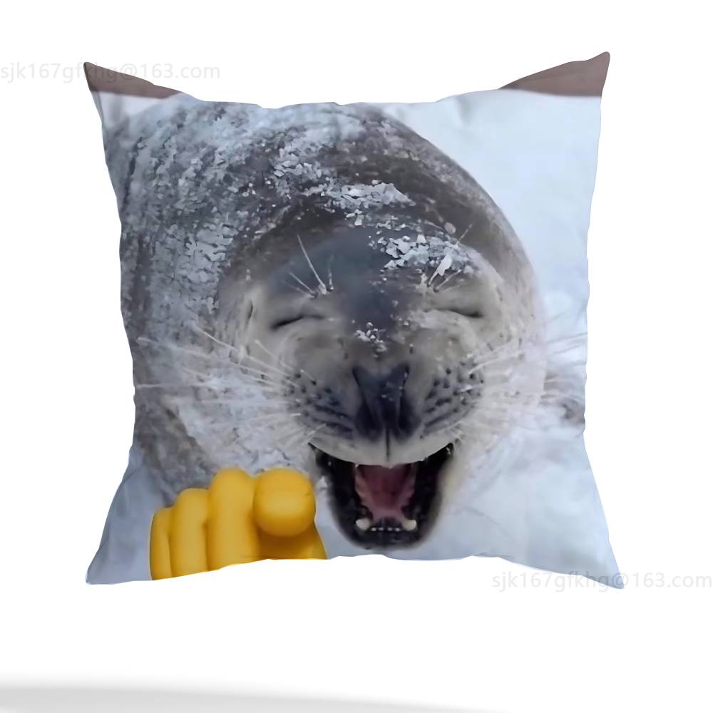 Seal Sea Cute Funny Pillow Case Anti-dustmite Pillowcase Invisible zipper silky short plush Sofa cushion cover