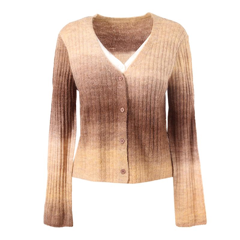 Betu Women s Maillard Gradient V-Neck Faux Two-Piece Knit Sweater L