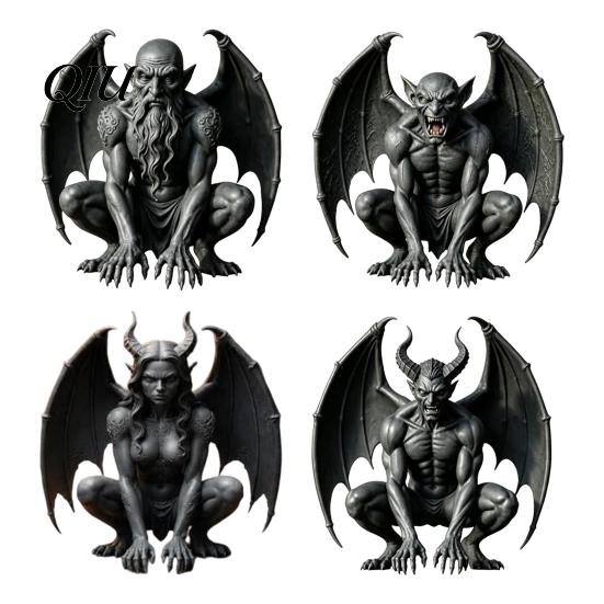 Dark Fantasy Home Decor Gargoyle Figurine, Medieval Winged Statue, Resin Gothic Office Ornament Horn Demon for Bookshelf Desk Architectural Figure