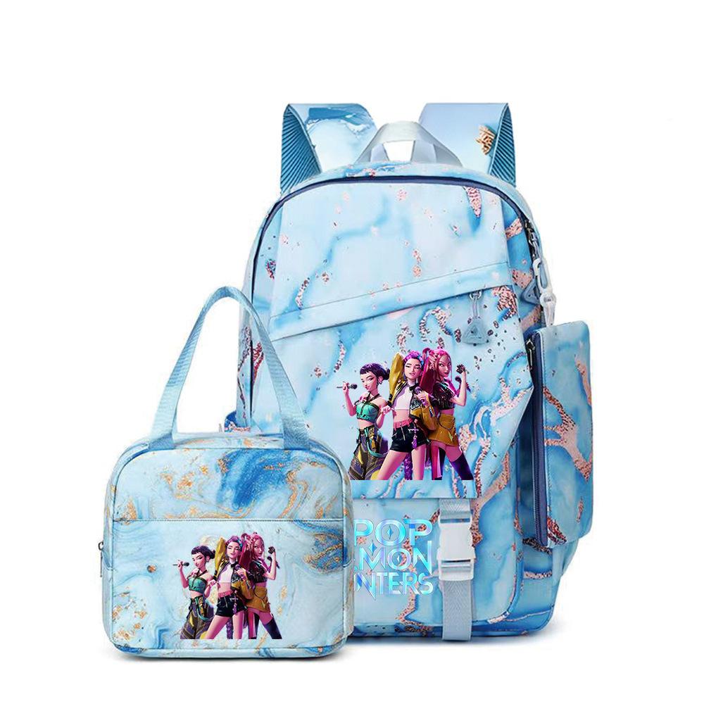 3 Piece School Backpack Set for Students Large Capacity Oxford Cloth Schoolbag with Shoulder Strap and Pencil Case