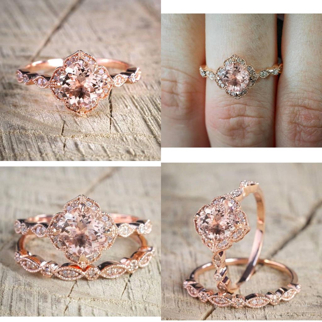 Zircon Charm Oval Crystal Bride Ring Rose Gold Plated Rhinestone Ring Wedding
